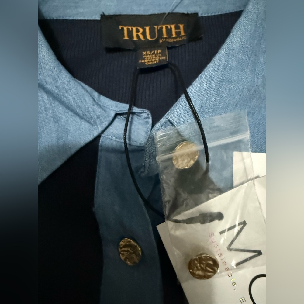 NWT Truth By Republic Short Sleeve Trimmed in Denim Size XS Retail $58 - Picture 7 of 8